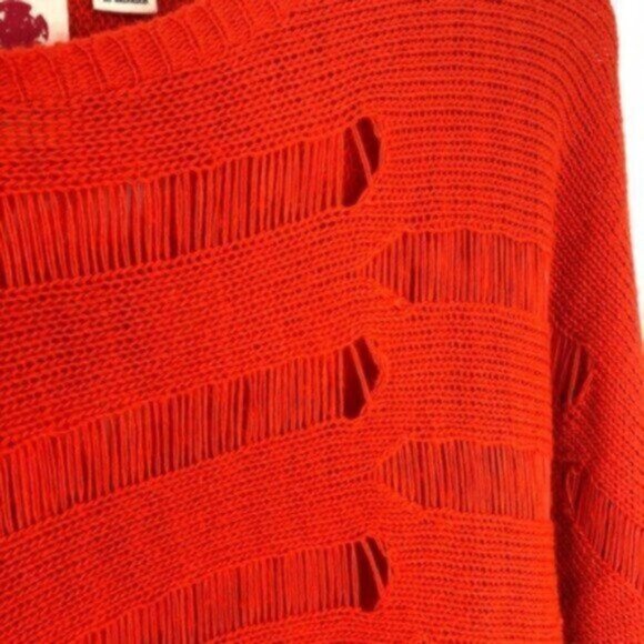 DEREK HEART | Women's Orange Long Sleeves Distressed Crop Sweater Size Large - Picture 3 of 6